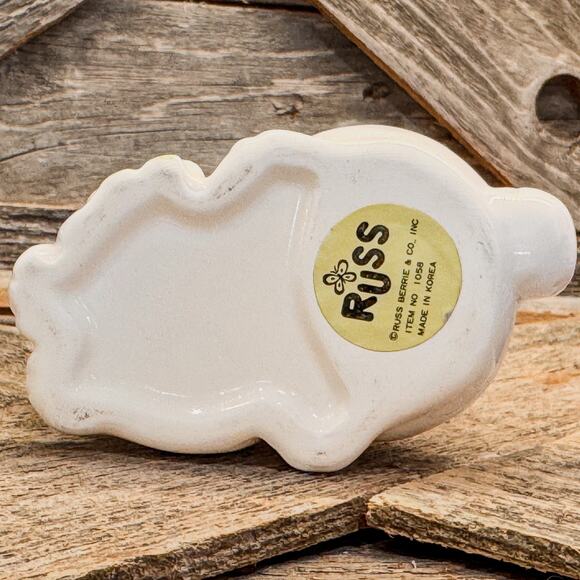 1970’s Russ Berrie and Co-Sweetest White Porcelain Bunny w/ Floral Accents-#1058 - Picture 6 of 7